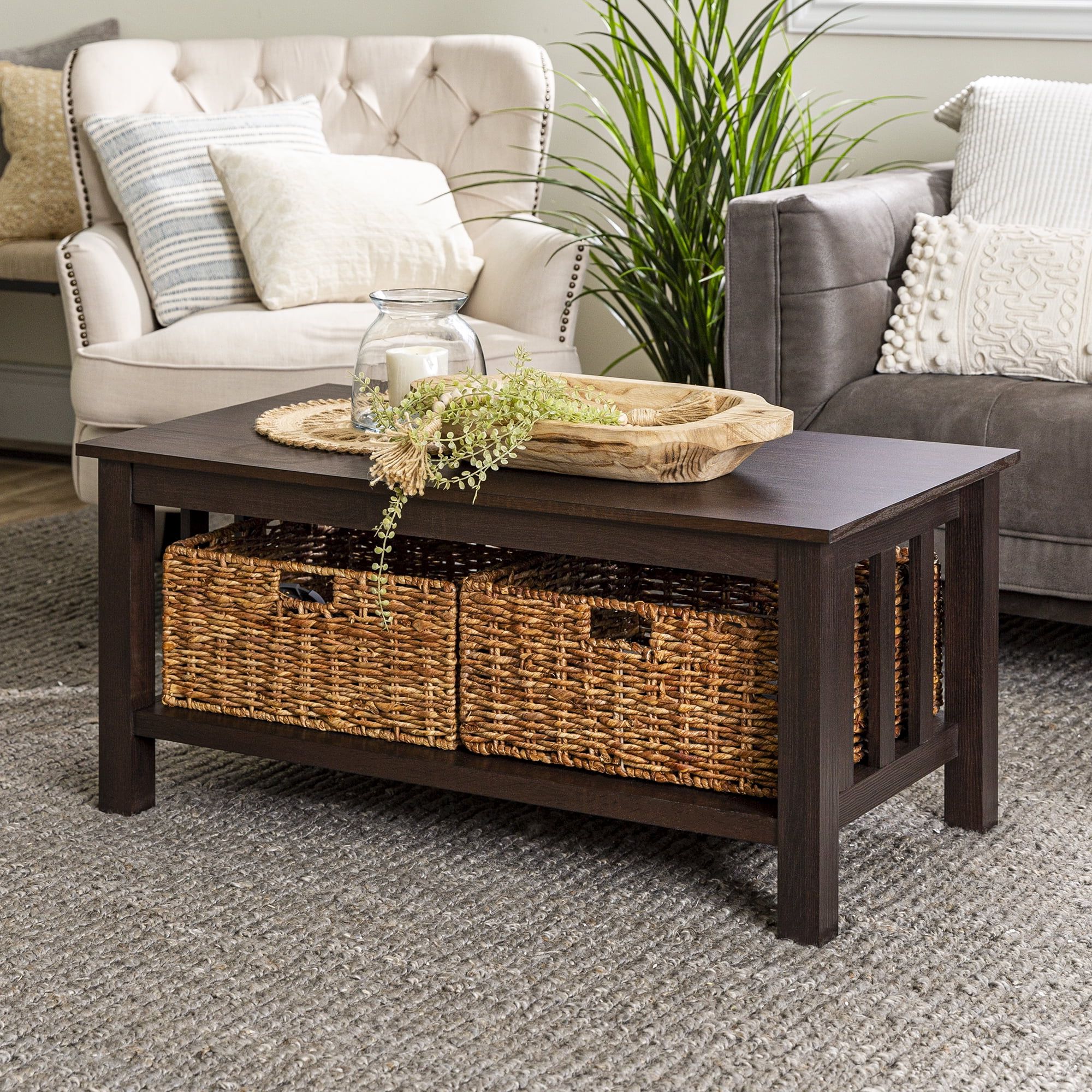 Woven Paths Traditional Storage Coffee Table With Bins, Espresso With Regard To Woven Paths Coffee Tables (View 8 of 20)
