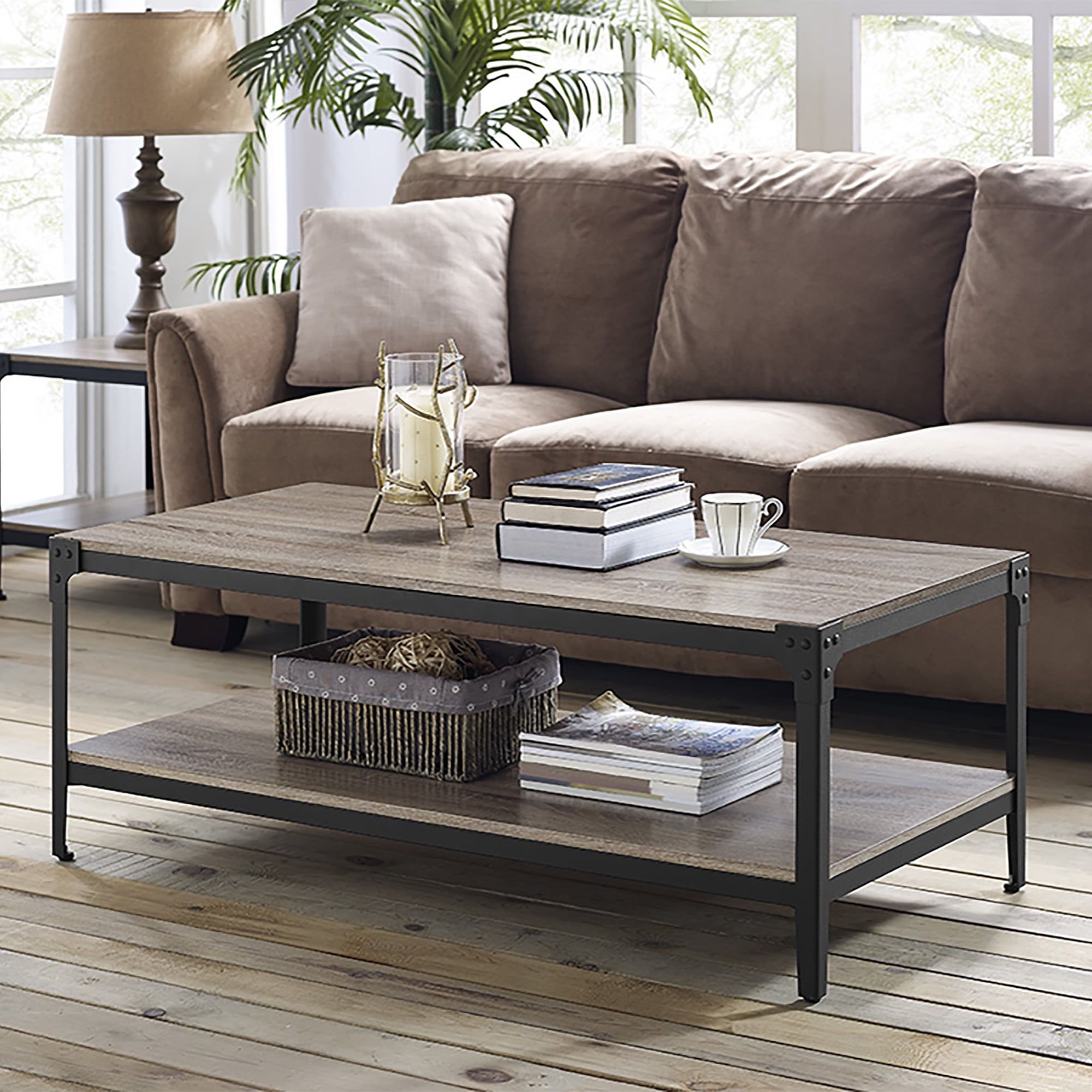 Woven Paths Wilson Angle Iron Rustic Coffee Table, Driftwood – Walmart Throughout Woven Paths Coffee Tables (View 14 of 20)