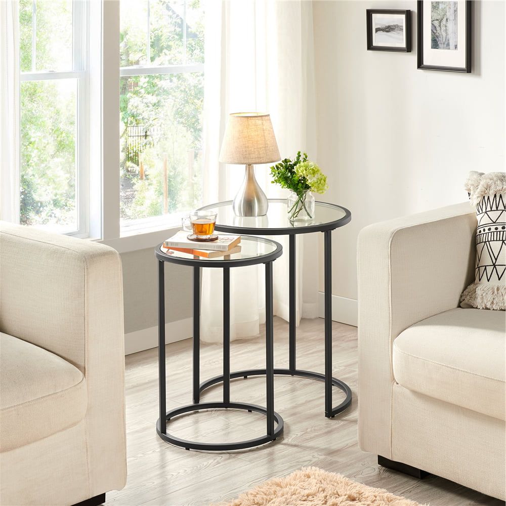Yaheetech Round Nesting End Table Set With Metal Frame And Glass Top With Metal Side Tables For Living Spaces (Gallery 3 of 20)