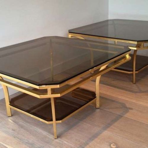 Brass Smoked Glass Cocktail Tables (Photo 3 of 20)