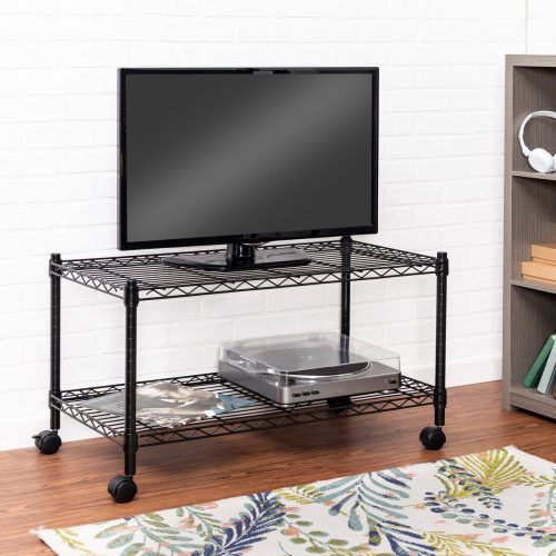 Rolling Tv Stands With Wheels With Adjustable Metal Shelf (Photo 5 of 20)