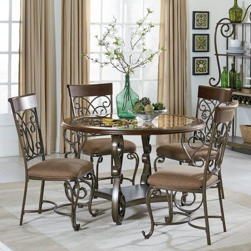 Valencia 5 Piece Round Dining Sets With Uph Seat Side Chairs (Photo 13 of 20)
