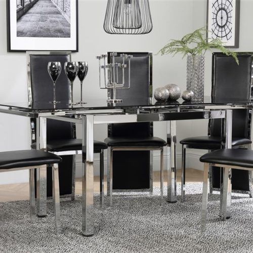 Black Glass Extending Dining Tables 6 Chairs (Photo 1 of 20)