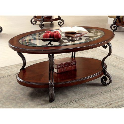Furniture Of America Crescent Dark Cherry Glass Top Oval Coffee Tables (Photo 20 of 20)