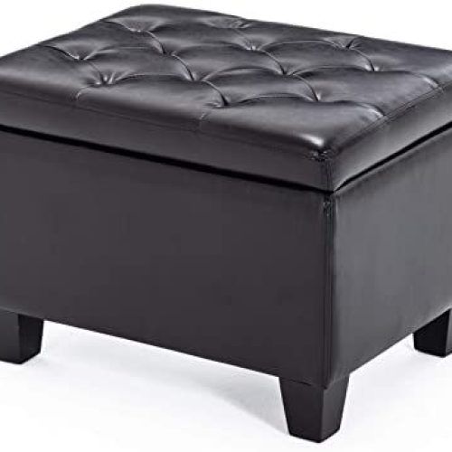 Black Leather And Bronze Steel Tufted Ottomans (Photo 3 of 20)
