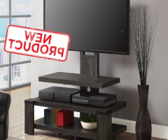 2024 Latest Whalen Shelf Tv Stands with Floater Mount in Weathered Dark Pine Finish