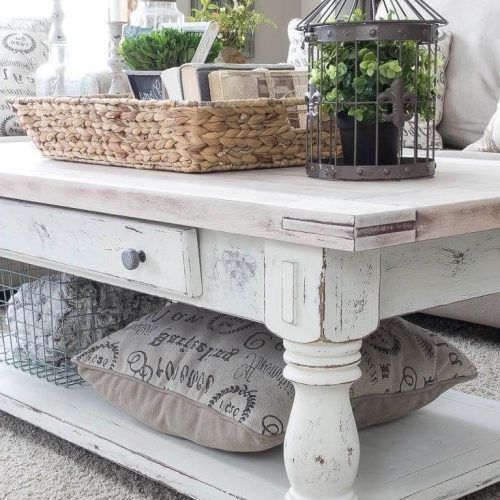 White Wash 2-Drawer/1-Door Coffee Tables (Photo 8 of 20)