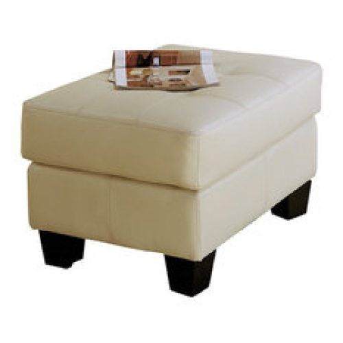 Small White Hide Leather Ottomans (Photo 4 of 20)