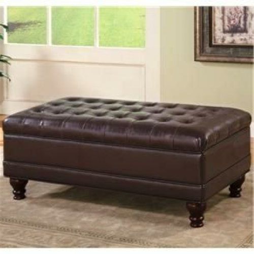 Brown Faux Leather Tufted Round Wood Ottomans (Photo 17 of 20)