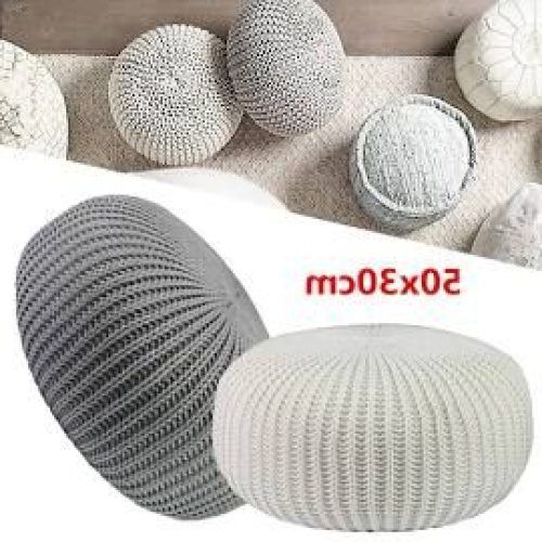 Cream Cotton Knitted Pouf Ottomans (Photo 14 of 20)