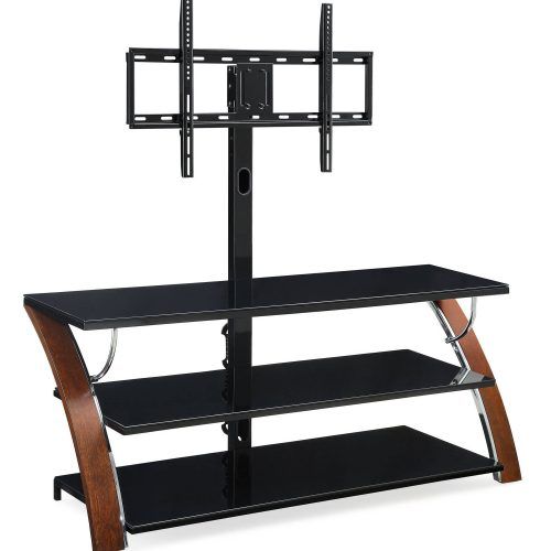 Floor Tv Stands With Swivel Mount And Tempered Glass Shelves For Storage (Photo 15 of 20)