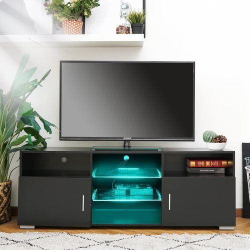 57'' Tv Stands With Led Lights Modern Entertainment Center (Photo 5 of 20)