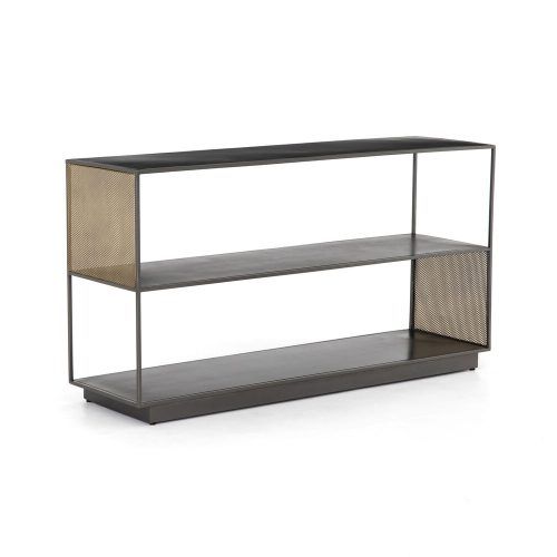 Gunmetal Perforated Brass Media Console Tables (Photo 3 of 20)
