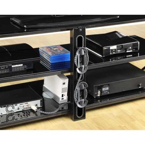 Whalen Furniture Black Tv Stands For 65" Flat Panel Tvs With Tempered Glass Shelves (Photo 20 of 20)