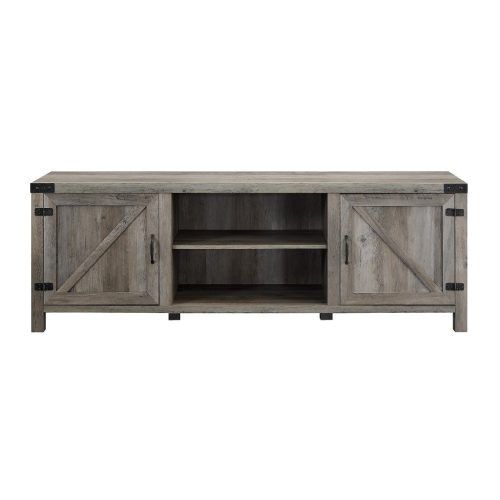 Jaxpety 58" Farmhouse Sliding Barn Door Tv Stands In Rustic Gray (Photo 17 of 20)