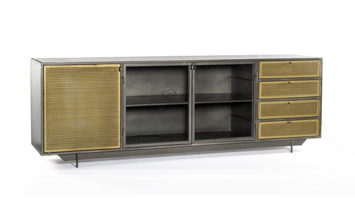 20 Best Ideas Gunmetal Perforated Brass Media Console Tables