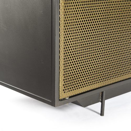 Gunmetal Perforated Brass Media Console Tables (Photo 7 of 20)