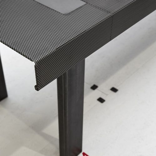 Gunmetal Perforated Brass Media Console Tables (Photo 19 of 20)