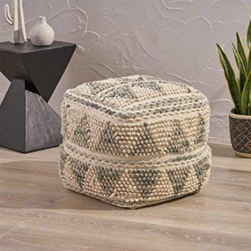 Black And Natural Cotton Pouf Ottomans (Photo 3 of 20)