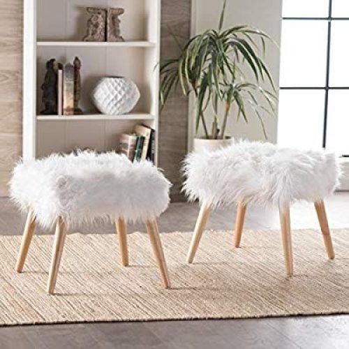 White Faux Fur And Gold Metal Ottomans (Photo 8 of 20)