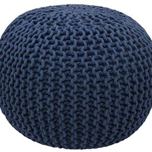 Cream Cotton Knitted Pouf Ottomans (Photo 1 of 20)