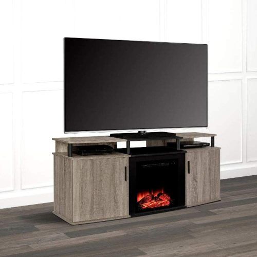 Fireplace Media Console Tv Stands With Weathered Finish (Photo 12 of 20)