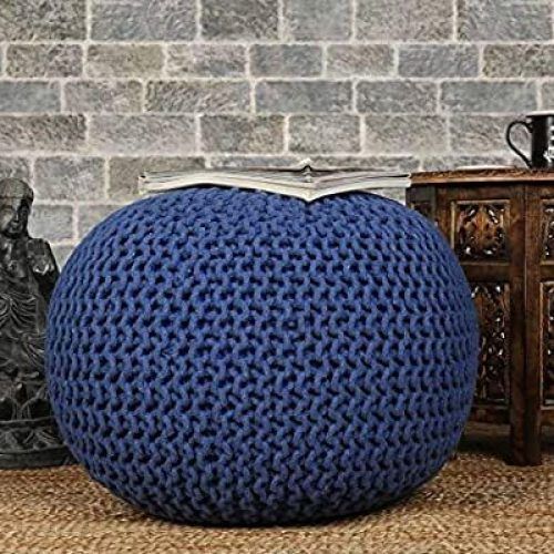Cream Cotton Knitted Pouf Ottomans (Photo 12 of 20)