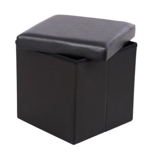 Black Faux Leather Ottomans With Pull Tab (Photo 10 of 20)