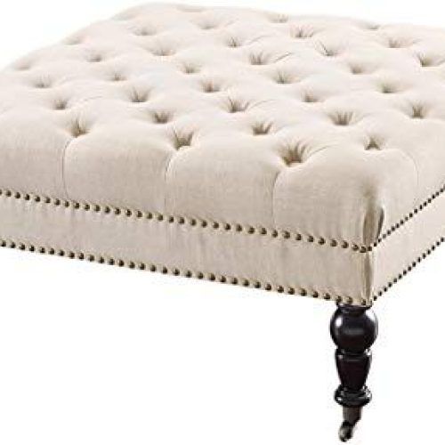 Cream Fabric Tufted Oval Ottomans (Photo 10 of 20)