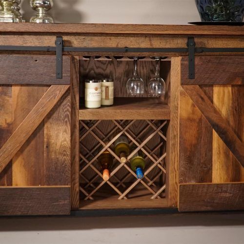 Wooden Buffets With Two Side Door Storage Cabinets And Stemware Rack (Photo 8 of 20)