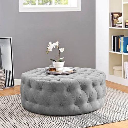 Light Gray Tufted Round Wood Ottomans With Storage (Photo 19 of 20)