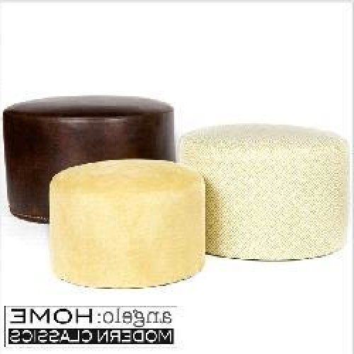Brown Leather Hide Round Ottomans (Photo 8 of 20)