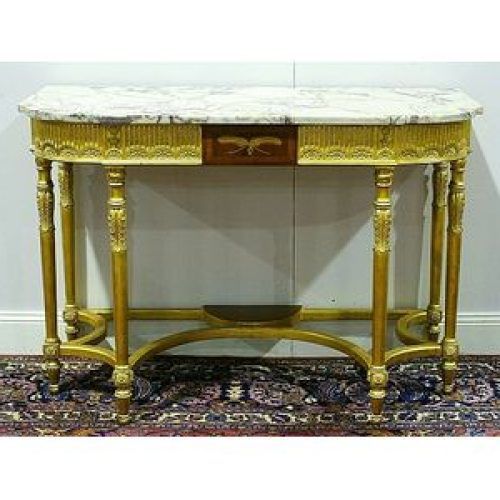Honey Oak And Marble Console Tables (Photo 6 of 14)