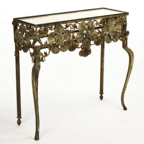 Antiqued Gold Leaf Console Tables (Photo 13 of 20)