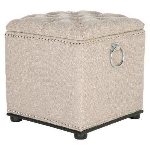 Brown Leather Tan Canvas Pouf Ottomans (Photo 20 of 20)
