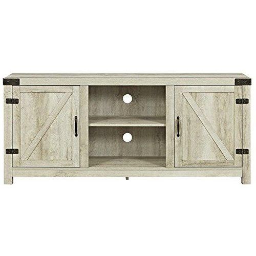 Jaxpety 58" Farmhouse Sliding Barn Door Tv Stands In Rustic Gray (Photo 9 of 20)