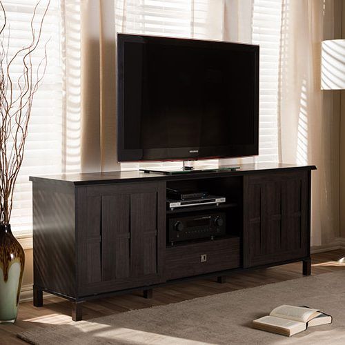 Dark Brown Tv Cabinets With 2 Sliding Doors And Drawer (Photo 2 of 20)