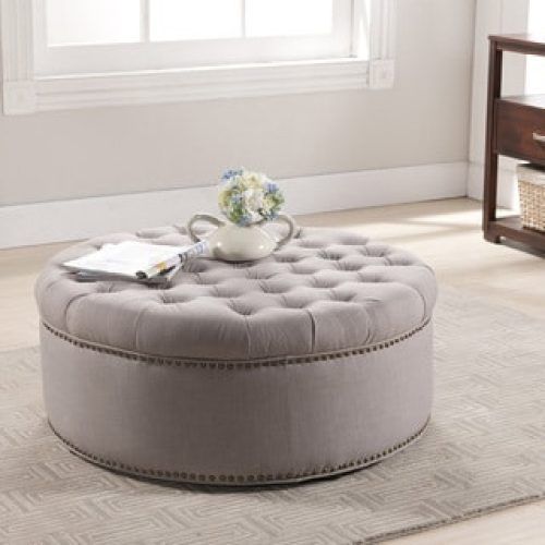 Natural Beige And White Cylinder Pouf Ottomans (Photo 1 of 20)