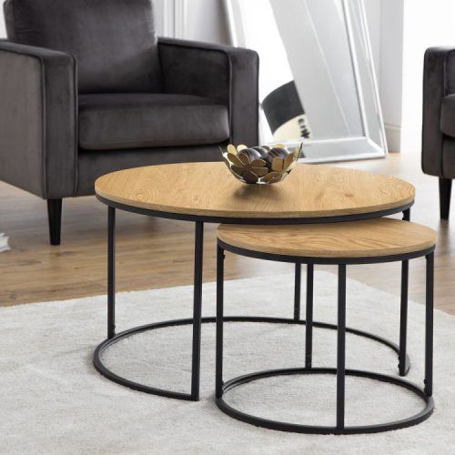 Metal Legs And Oak Top Round Coffee Tables (Photo 1 of 20)