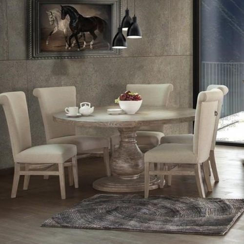 Valencia 5 Piece Round Dining Sets With Uph Seat Side Chairs (Photo 4 of 20)