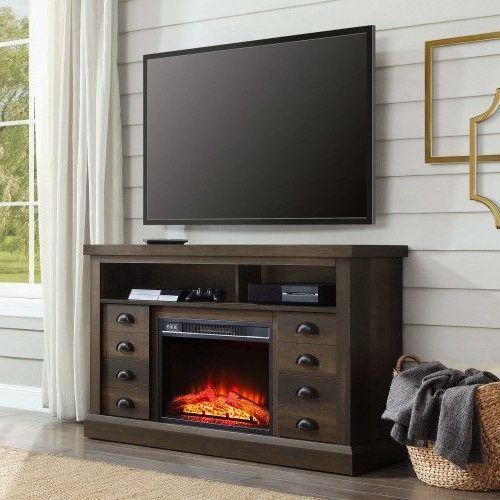 Modern Farmhouse Fireplace Credenza Tv Stands Rustic Gray Finish (Photo 10 of 20)
