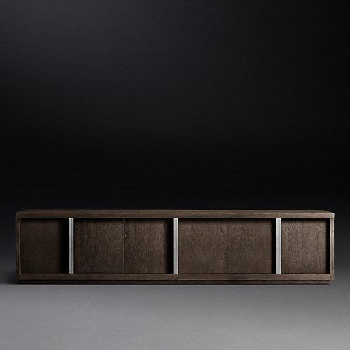 Media Console Cabinet Tv Stands With Hidden Storage Herringbone Pattern Wood Metal (Photo 11 of 20)