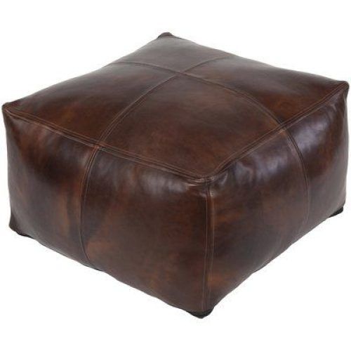 Brown Leather Tan Canvas Pouf Ottomans (Photo 8 of 20)