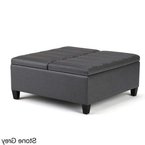 Round Gray Faux Leather Ottomans With Pull Tab (Photo 17 of 20)
