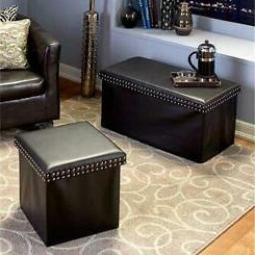 Black Faux Leather Ottomans With Pull Tab (Photo 14 of 20)