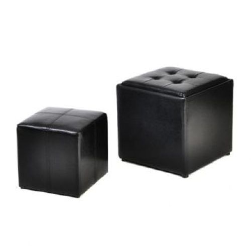Black Faux Leather Ottomans With Pull Tab (Photo 8 of 20)