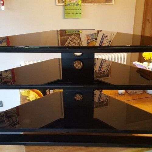 Contemporary Black Tv Stands Corner Glass Shelf (Photo 8 of 20)
