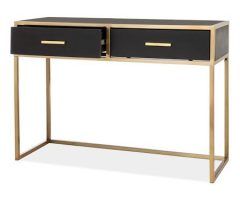 20 Collection of Walnut Wood and Gold Metal Console Tables