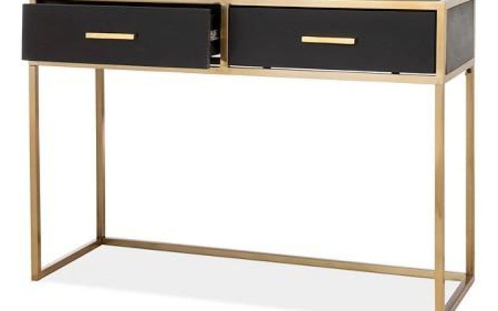 20 Collection of Walnut Wood and Gold Metal Console Tables