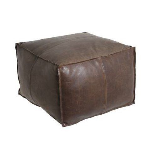 Brown Leather Hide Round Ottomans (Photo 13 of 20)